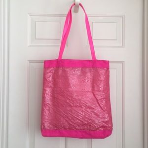 Pink Tote Bag Sequins Hot Pink Neon Snap Button Closure